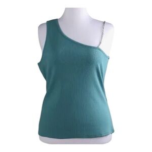 NWT WHBM Chain Strapped Ribbed Tank Ocean Waters - Teal Sz M